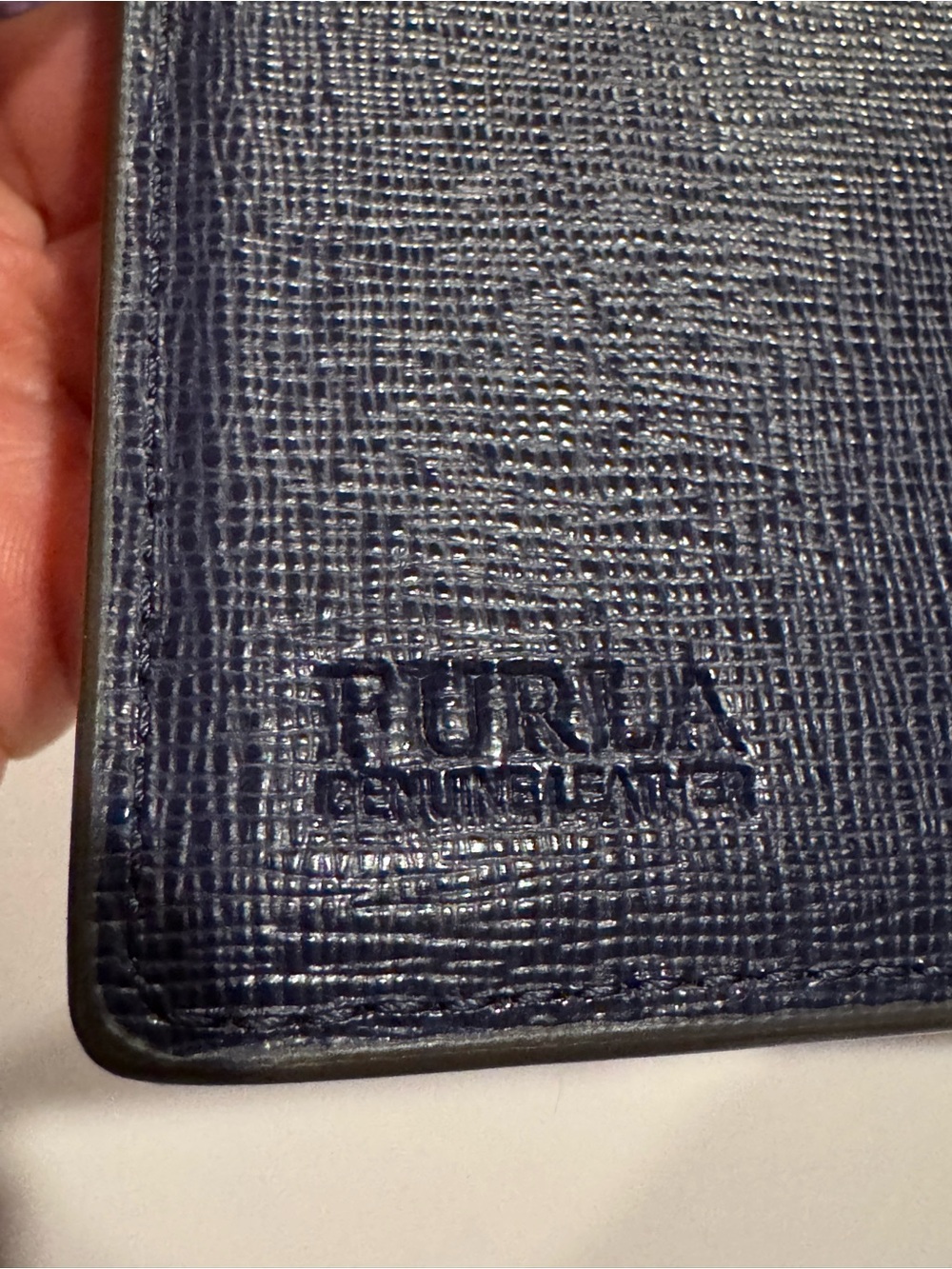 Furla Saffiano leather EUC trifold wallet Navy Blue - Picture 3 of 13